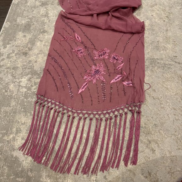 Sue Wong Scarf SILK Dress Shawl Light Purple Lavender Orchid Hand Bead Large 38 - Picture 1 of 13